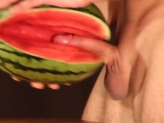 Water melon cum - fucking a melon and cumming